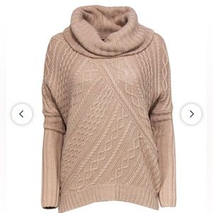 BCBG Max Azaria - Tan Oversized Cable Knit Cowl Neck "Linden" Sweater (S/M)
